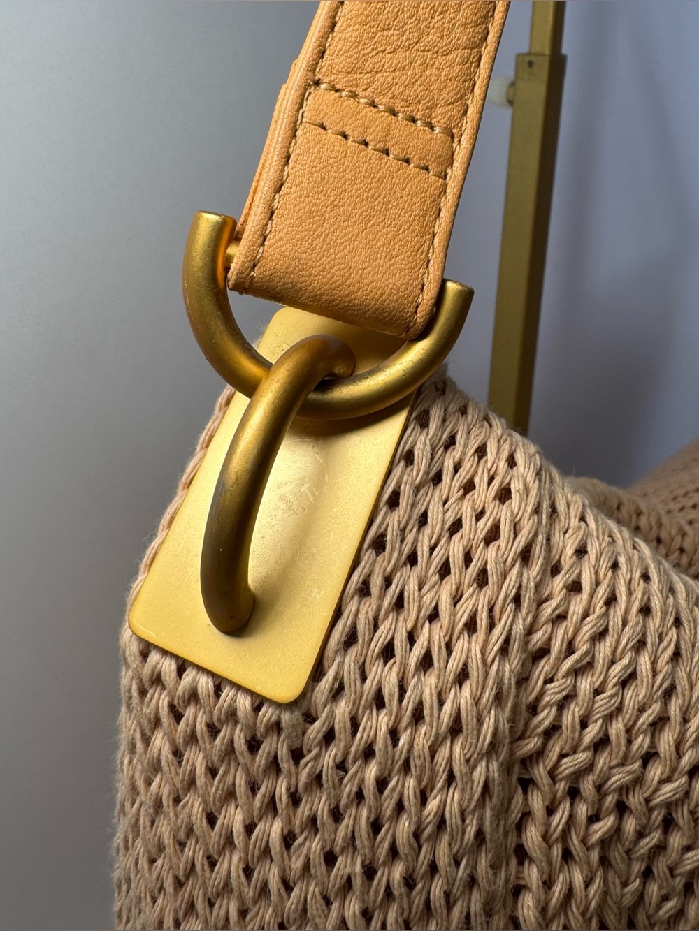 Americana by Sharif Boho Tan Woven Crochet Knit Slouchy Hobo Shoulder Bag - Picture 4 of 14